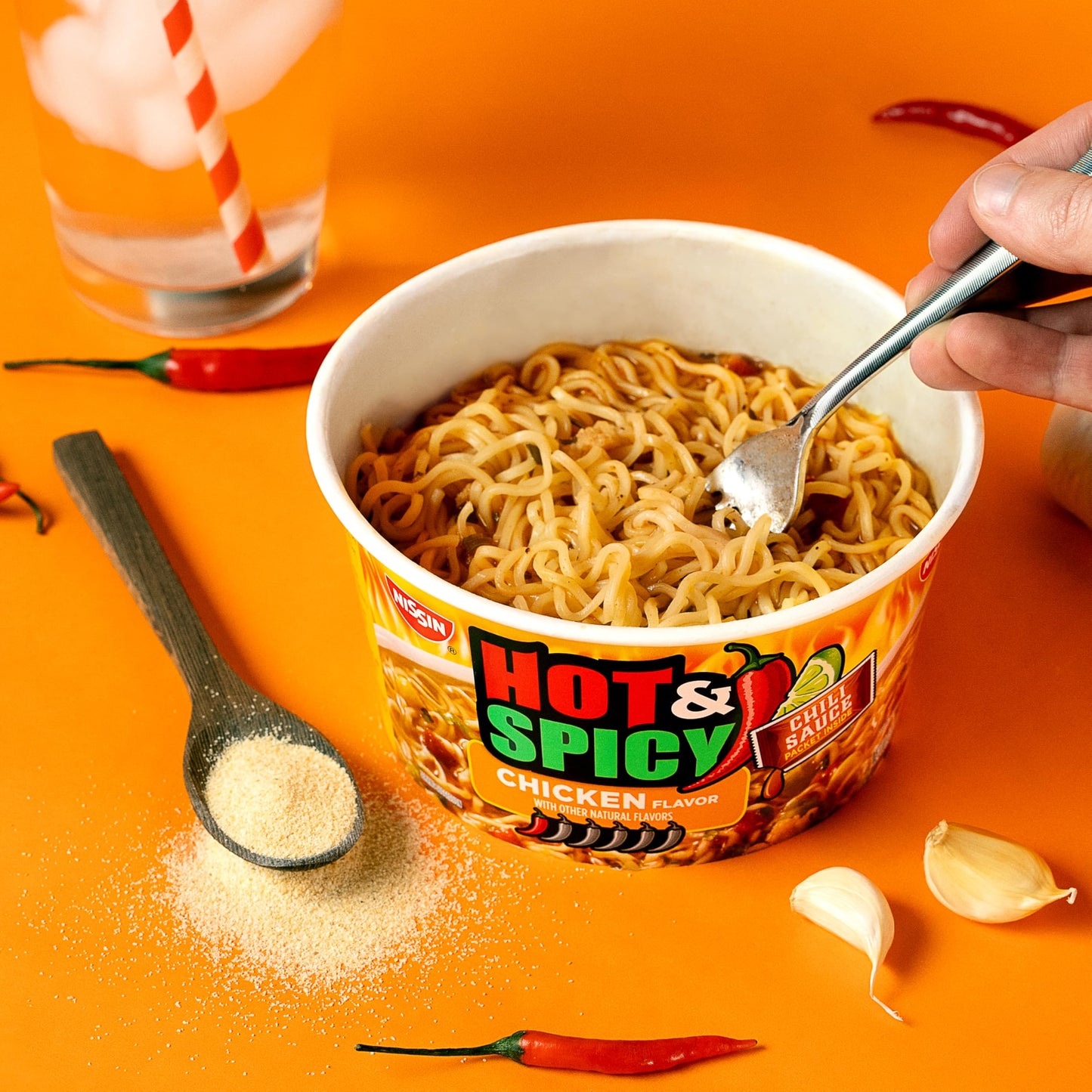 Nissin Hot & Spicy Fire Wok Sizzlin' Rich Pork – Clean Pantry Staple with One Cup, One Sauce, One Step