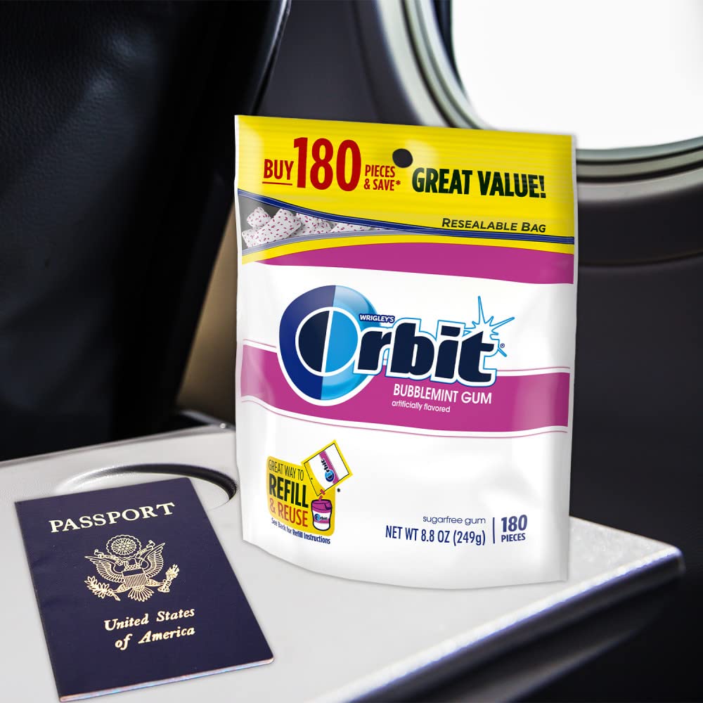 ORBIT Bubblemint Chewing Gum Sugar Free 180 Pieces, Dry Mouth Relief and Oral Care for Autoimmune Support