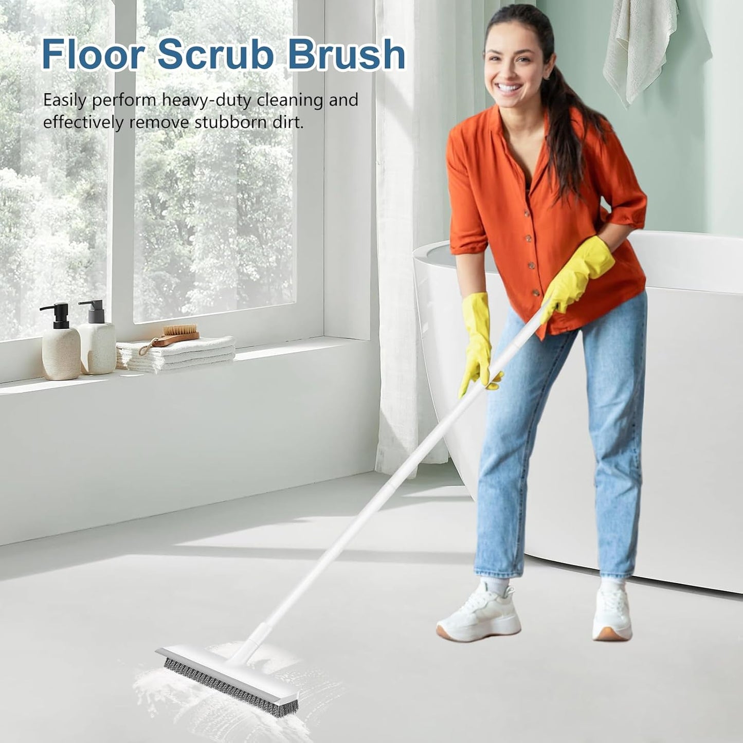SetSail 2 in 1 Floor Scrape and Scrub Brush with Long Extendable Handle, Heavy Duty Brush for Bathroom Kitchen Garage Outdoor Surfaces