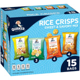 Quaker Rice Crisps Popped Not Fried Variety Mix - Straight Whole Grain Snacks for Health-Conscious Pantry and Clean Eating Goals, 15 Single-Serve Bags