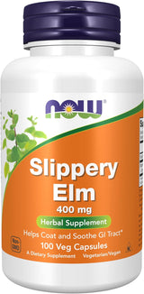NOW Supplements Slippery Elm – Uncomplicated Plant-Based Digestion Support in a Compact Bottle, 100 Veggie Caps 400 mg