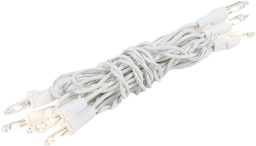 10 clear incandescent mini bulbs on white wire, 5.5 feet total length
