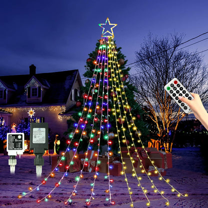 320 led bulbs distributed across 9 strands with 12.6-inch top star