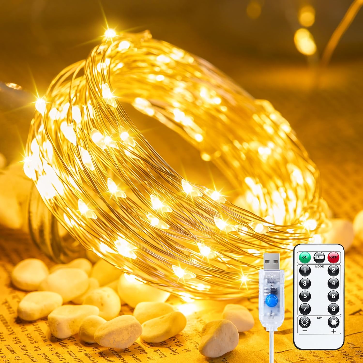 33 ft flexible silver/copper wire with 100 or 200 energy-saving led bulbs
