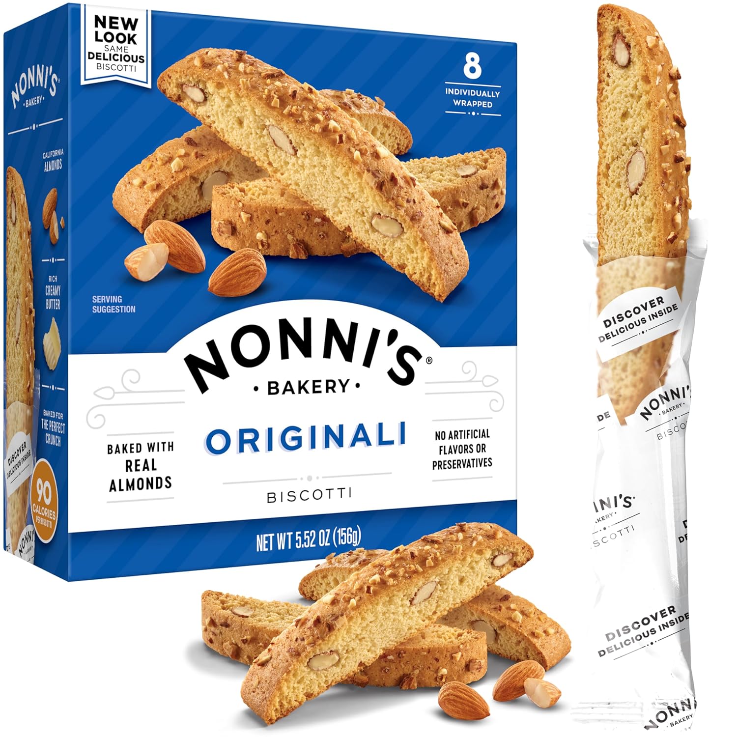 8 individually wrapped and sealed biscotti per box for freshness and portability
