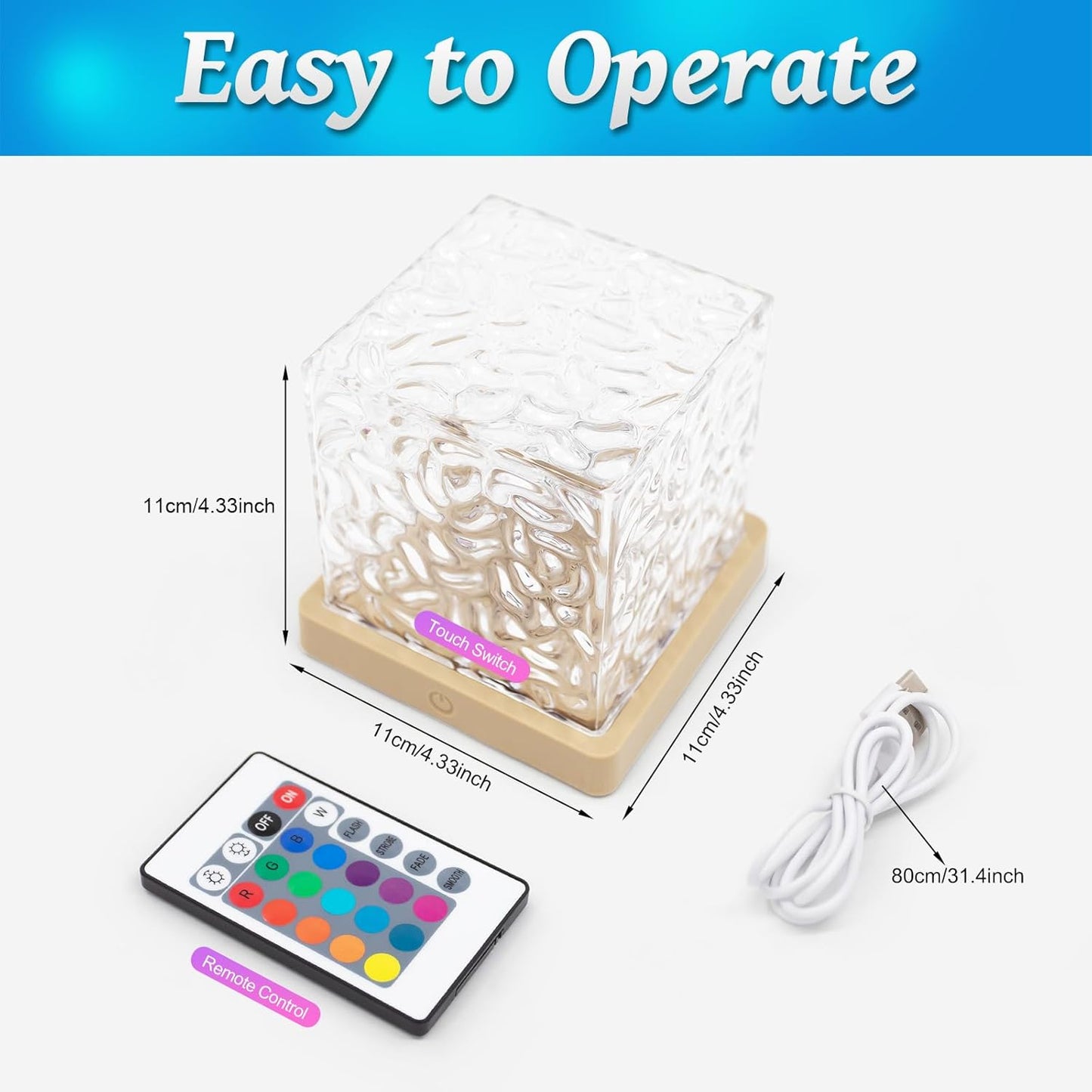 AuroraLume Water Ripple Lamp – Cool-to-Touch Night Light for Children, 16 Soft Colors with Auto Memory