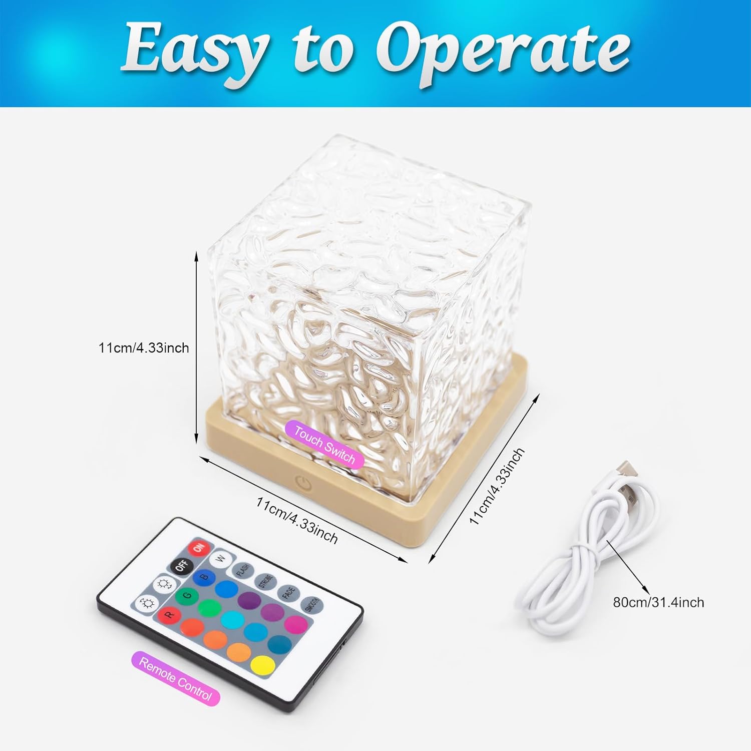 AuroraLume Water Ripple Lamp – Cool-to-Touch Night Light for Children, 16 Soft Colors with Auto Memory