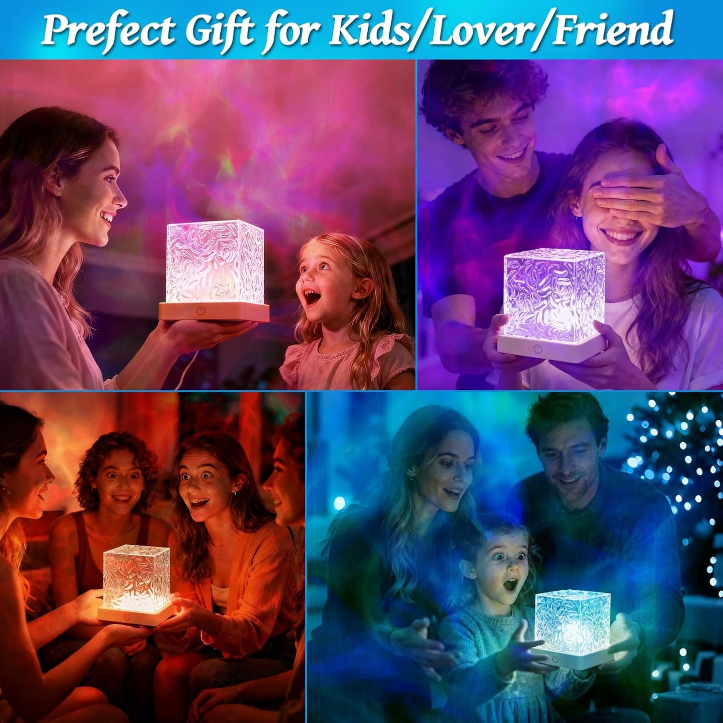 AuroraLume Water Ripple Lamp – Cool-to-Touch Night Light for Children, 16 Soft Colors with Auto Memory