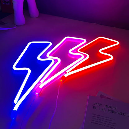 [Brand] Lightning Bolt Neon Sign – Smokeless Indoor LED Wall Light, No Heat and No Flame Safe Wall Decor for Family Spaces