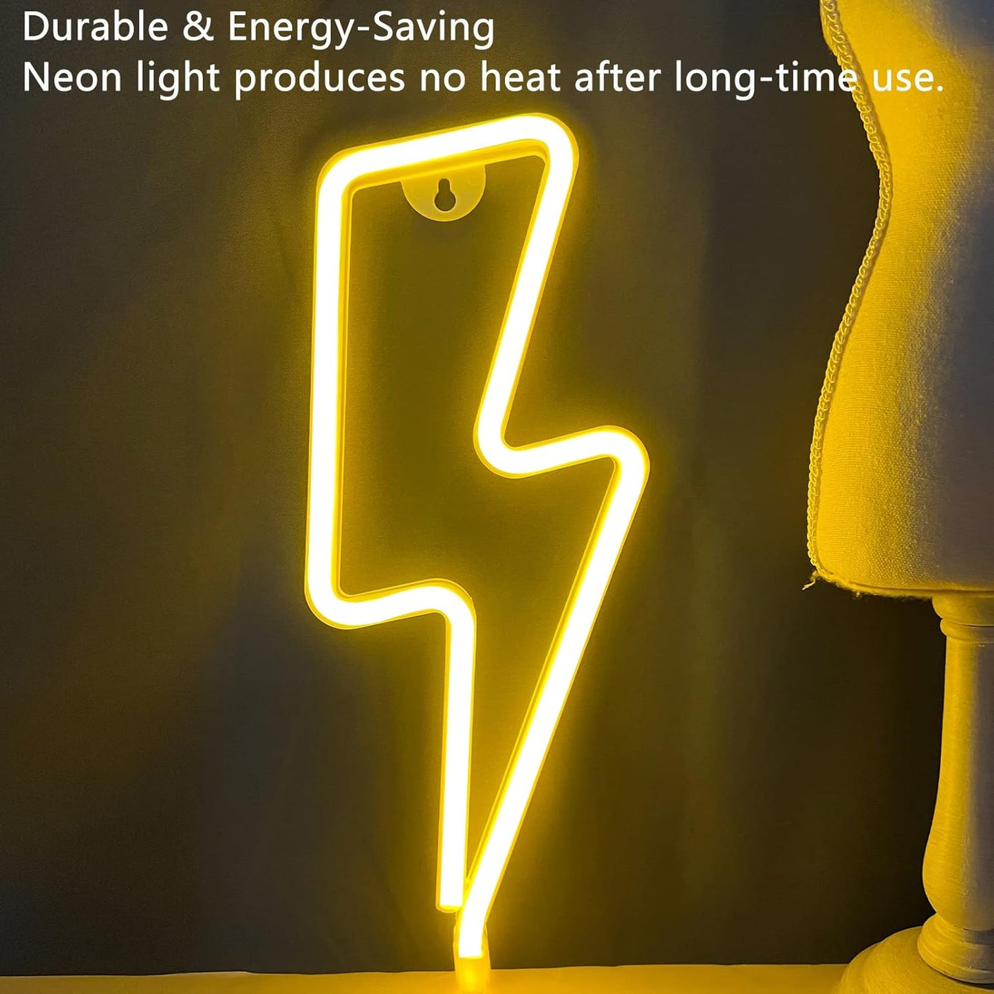 [Brand] Lightning Bolt Neon Sign – Smokeless Indoor LED Wall Light, No Heat and No Flame Safe Wall Decor for Family Spaces