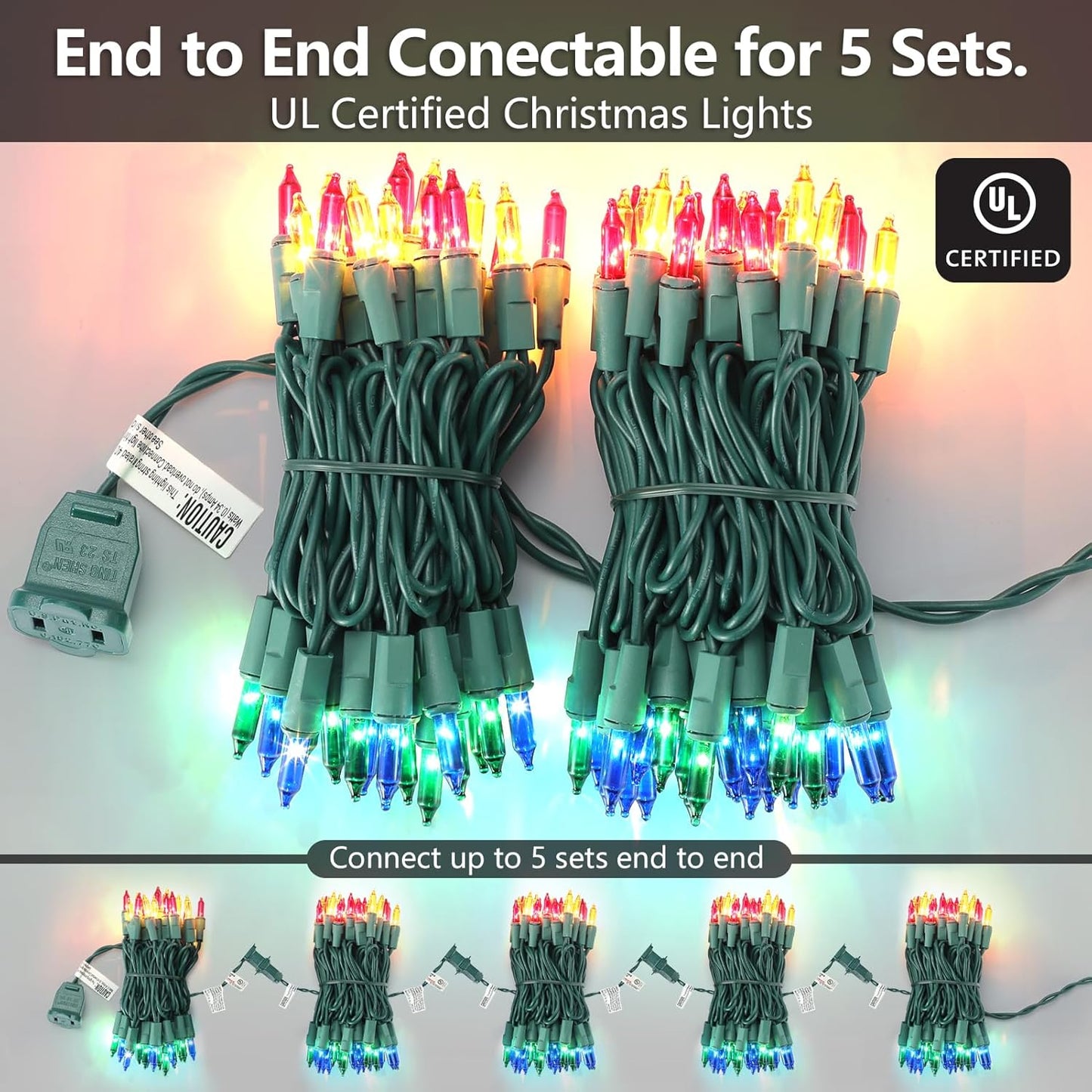 Brightown Incandescent Mini Lights 100 Bulbs Green Wire – Durable Outdoor Lighting for Camping Dining and Banquet Hall Setup