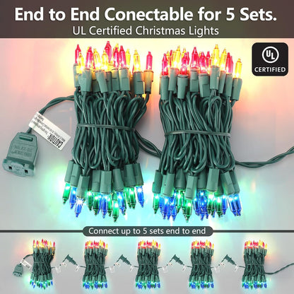 Brightown Incandescent Mini Lights 100 Bulbs Green Wire – Durable Outdoor Lighting for Camping Dining and Banquet Hall Setup