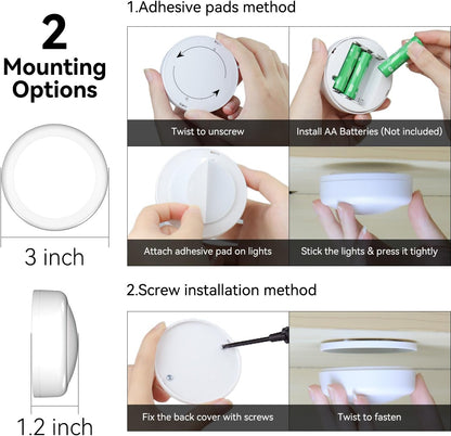 Brilliant Evolution Cordless Puck Lights in White Finish, Simple Push Button Design for Uncluttered Bedroom and Wardrobe