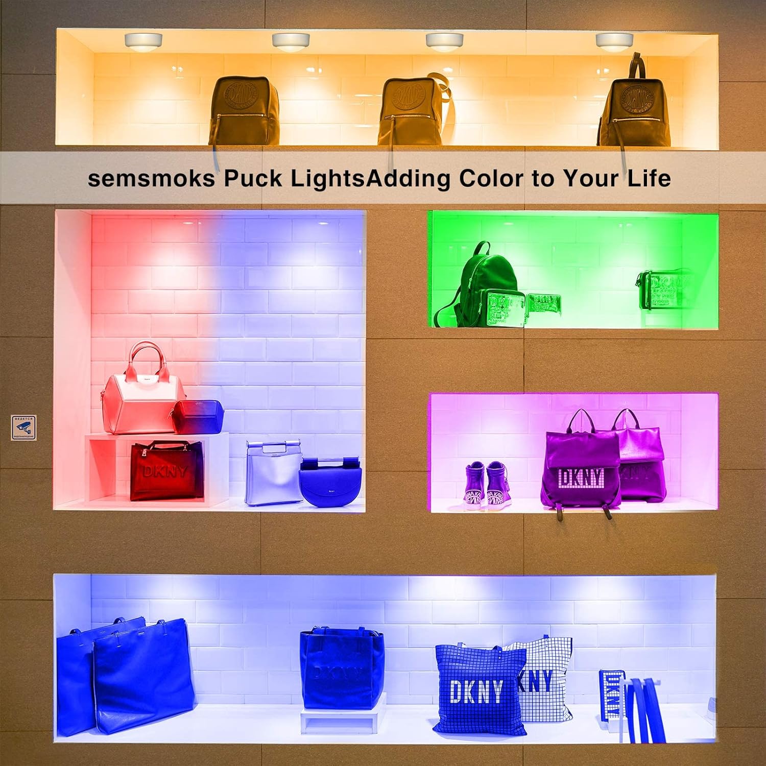 Brilliant Evolution Cordless Puck Lights in White Finish, Simple Push Button Design for Uncluttered Bedroom and Wardrobe