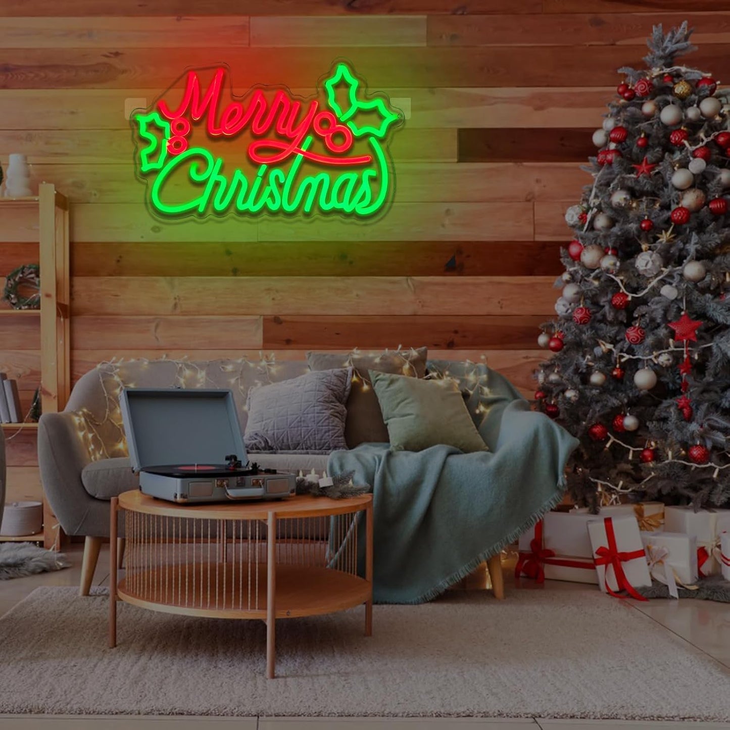 BriteLit Christmas Neon Sign – Vibrant LED Letters for Cozy Home Atmosphere, Hanging Window and Entryway Holiday Display