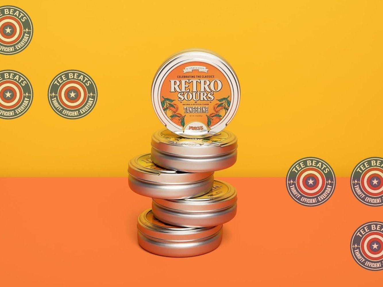 Iconic Candy Retro Sours Hard Tangy Candy Tin – Road Trip Candy for Kids, Single-Serving Collectible Tin