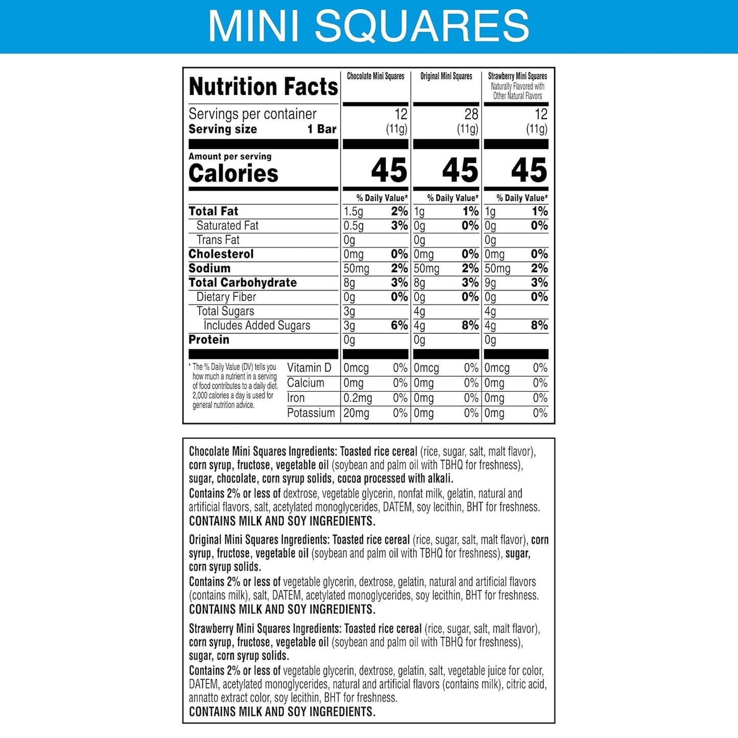 Kellogg's Mini Crispy Marshmallow Squares – Kids Party Snack Platter Variety, Individually Wrapped Lunch Treats, 52 Count