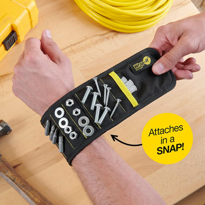 MagSnap Magnetic Wristband by Wrap-It Storage - Red Accent Magnetic Wristband, Compact Hardware Holder With a Pop of Color