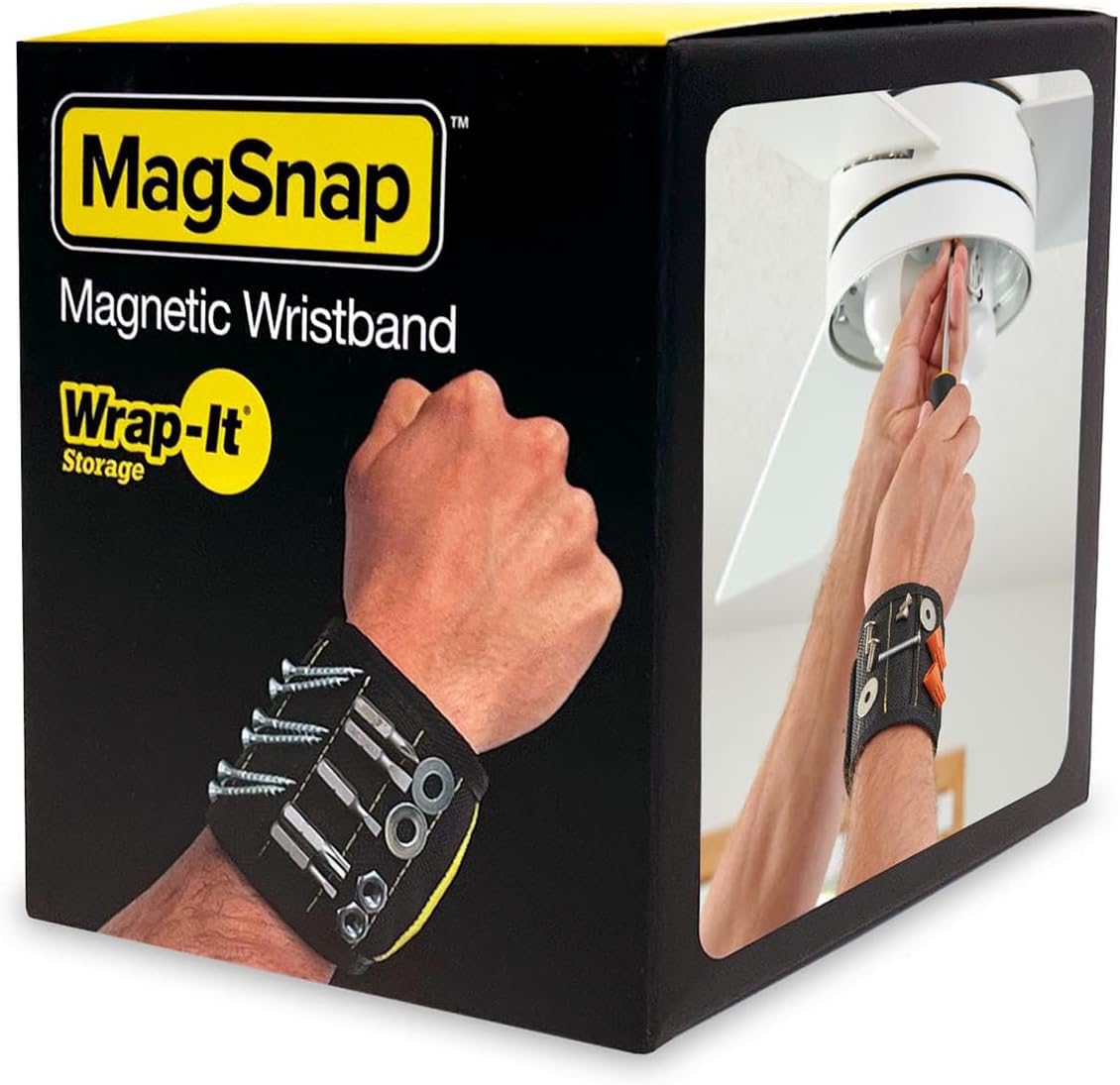MagSnap Magnetic Wristband by Wrap-It Storage - Red Accent Magnetic Wristband, Compact Hardware Holder With a Pop of Color