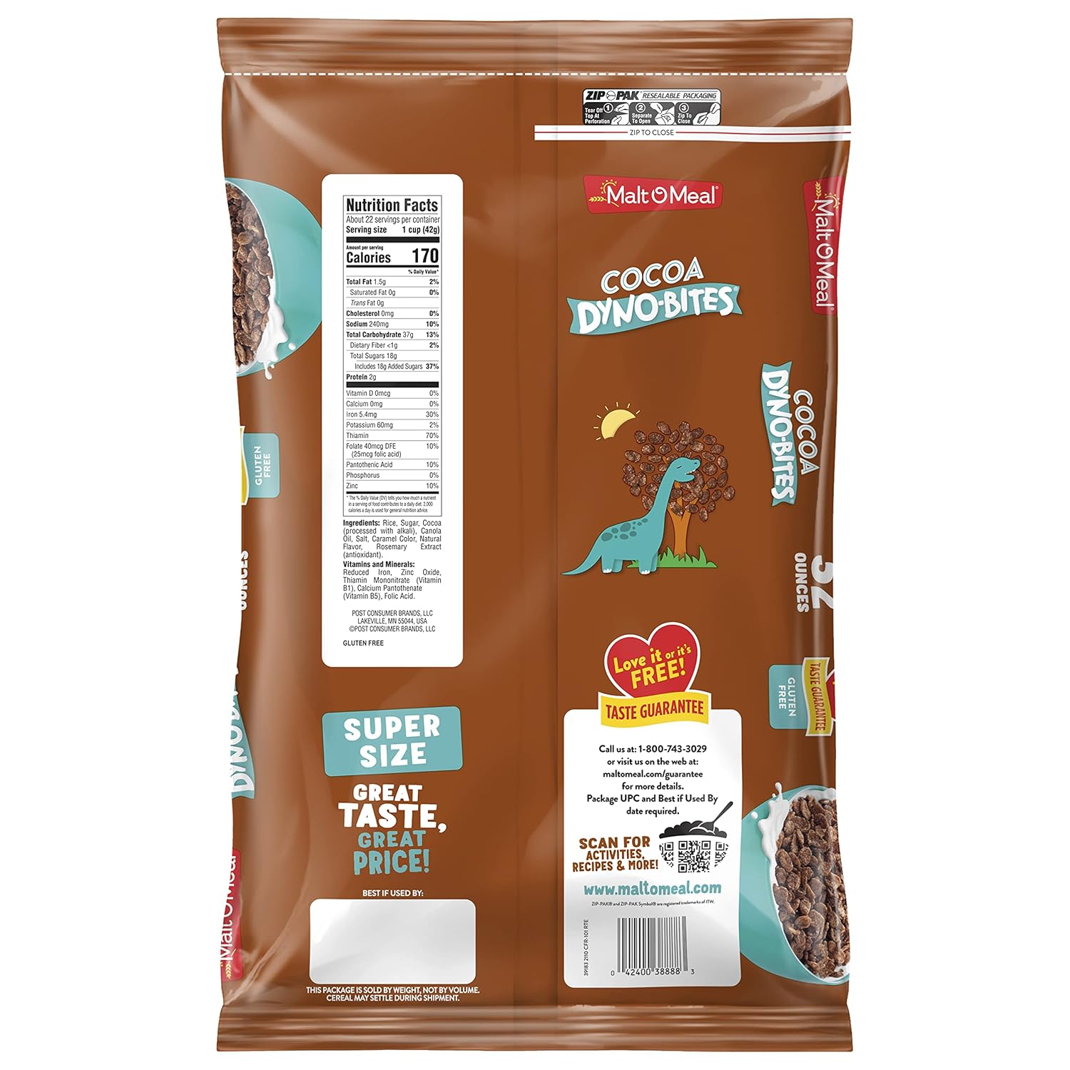 Malt-O-Meal Cocoa Dyno Bites® Family Size Cereal – Birthday Gift for the Chocolate Loving Family, 32 oz