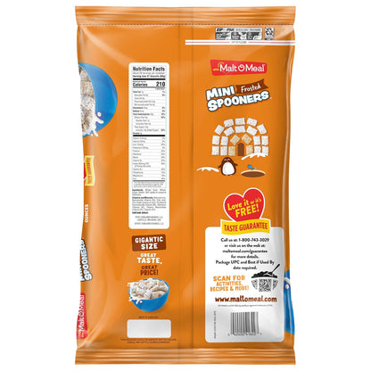 Malt-O-Meal Frosted Mini Spooners Shredded Wheat Cereal, 60 oz Durable Stand-Up Bag – Portable Breakfast Squares for RV Trips and Cabin Stays