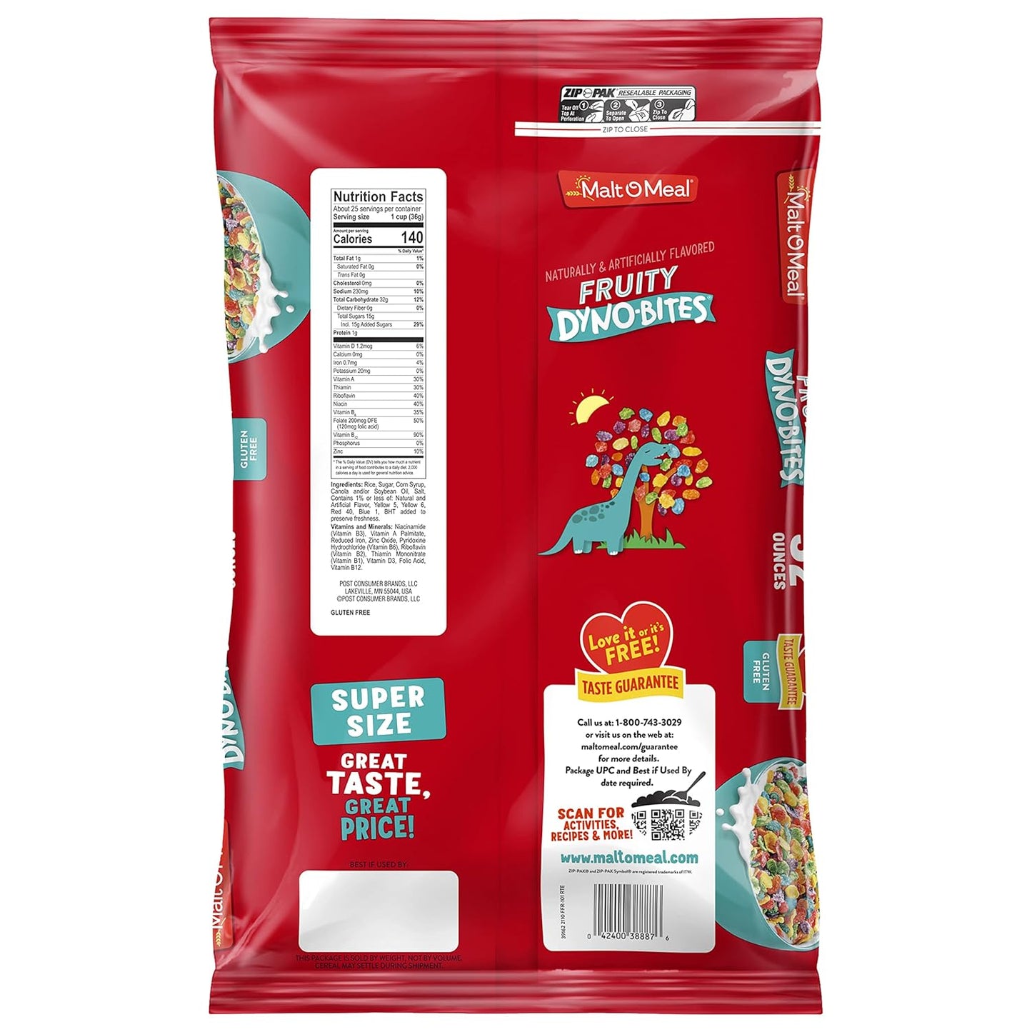 Malt-O-Meal Fruity Dyno Bites Cereal, Hostess Friendly Gluten Free Pantry Gift for Holiday Visits, 32 OZ Bag 2 Pack
