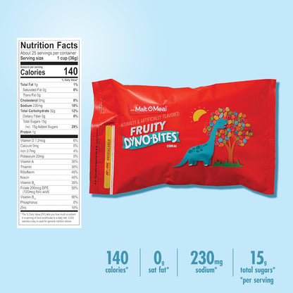 Malt-O-Meal Fruity Dyno Bites Cereal, Hostess Friendly Gluten Free Pantry Gift for Holiday Visits, 32 OZ Bag 2 Pack