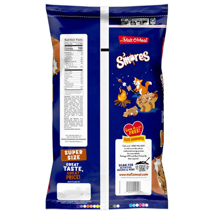 Malt-O-Meal S'mores Cereal – Focus-Boosting Sweet Snack for Late-Night Homework and Project Fuel, 30 oz