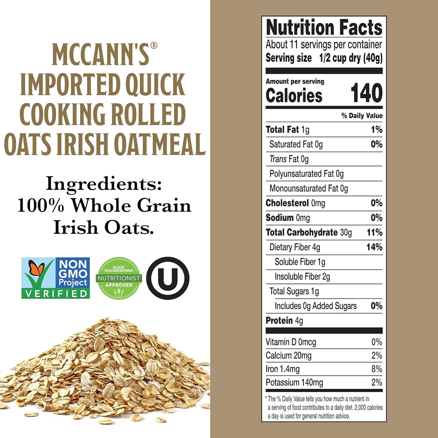 McCann's Irish Oatmeal Bulk 28 oz Bag for Weekly Meal Prep and Quick Weekday Office Breakfast, Heart-Healthy Fuel