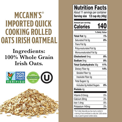 McCann's Irish Oatmeal Bulk 28 oz Bag for Weekly Meal Prep and Quick Weekday Office Breakfast, Heart-Healthy Fuel