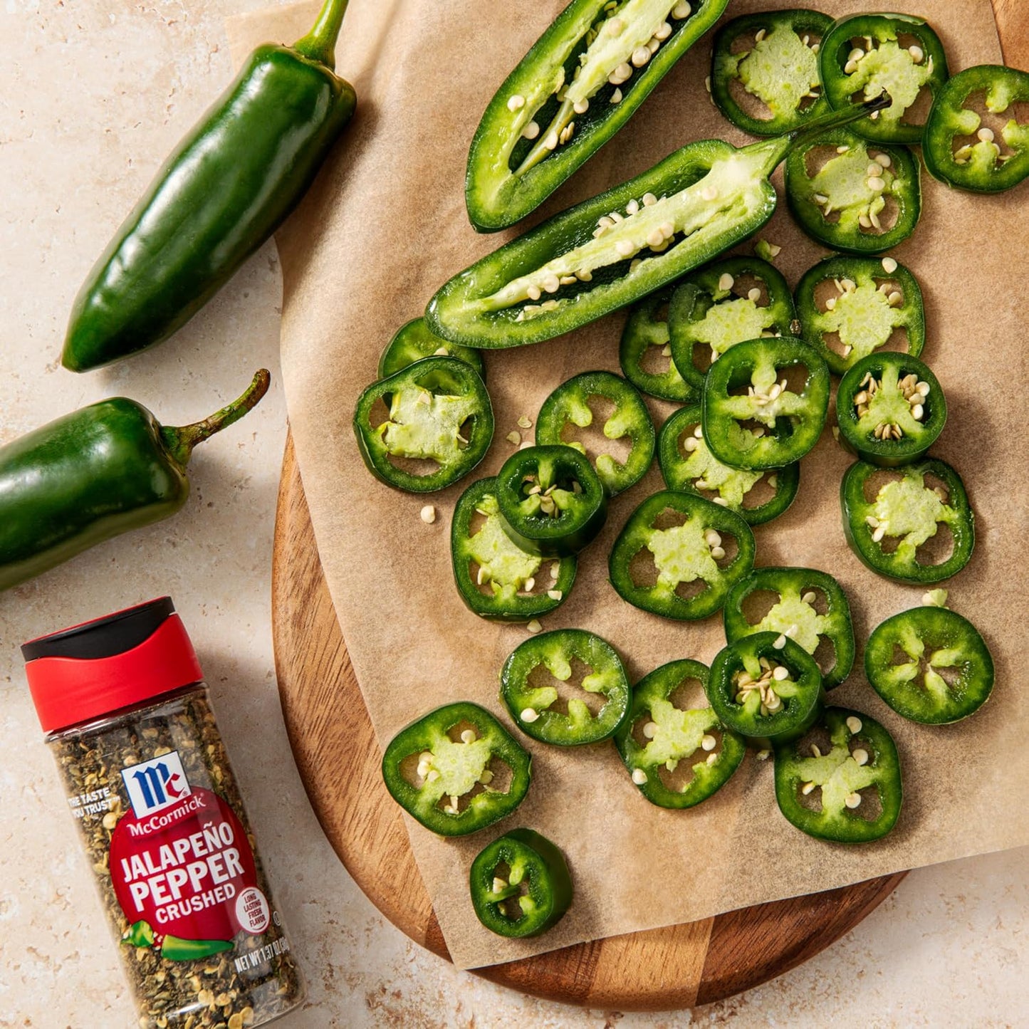 McCormick Crushed Jalapeño Pepper, 1.37 oz — Pure Dehydrated Jalapeño for Less-Is-More Cooking, Neutral Pantry-Friendly Packaging