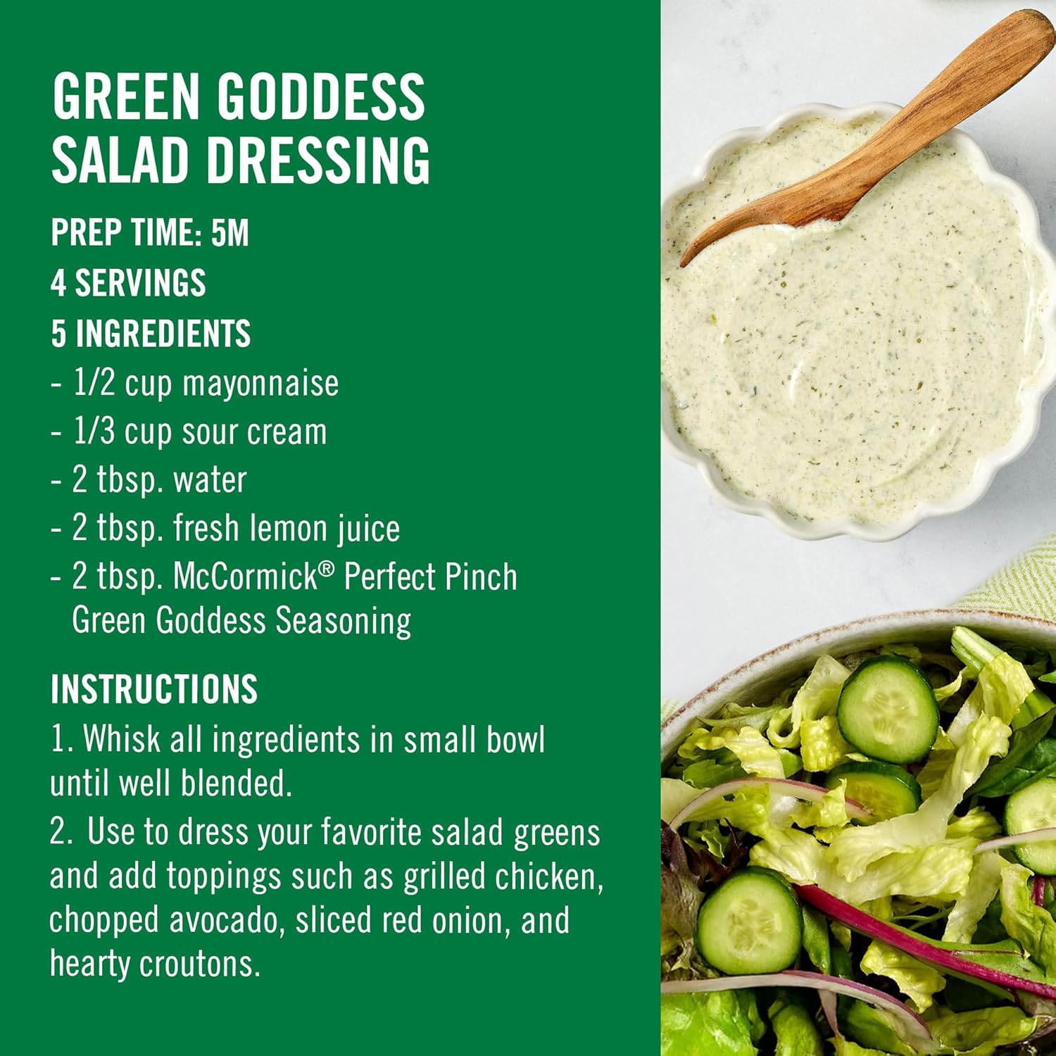 McCormick Perfect Pinch Green Goddess – Flip-Top Shaker for Picnic Tables, Picnics, and Outdoor Salad Bars