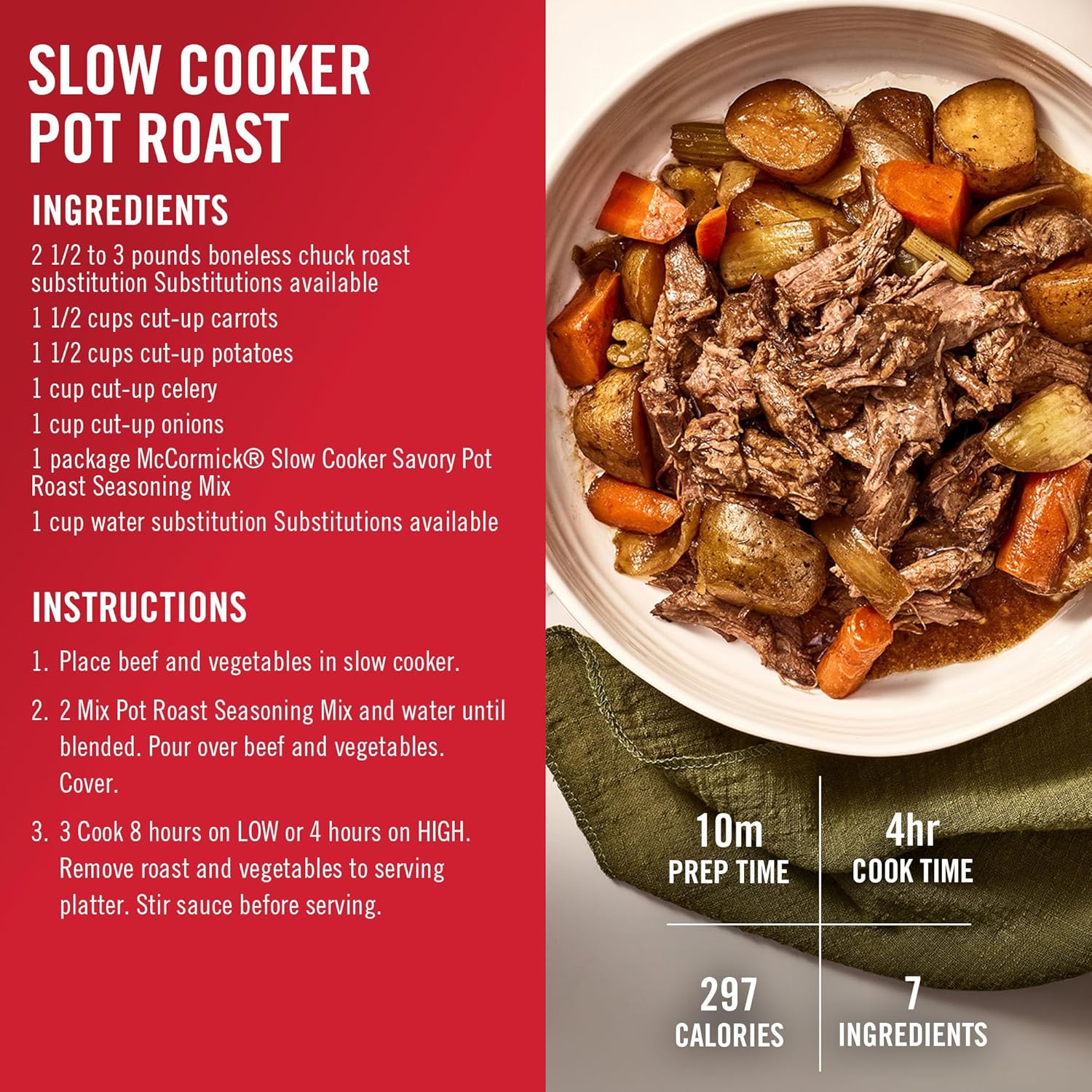 McCormick Savory Pot Roast Seasoning – Set-and-Forget Slow Cooker and Pressure Cooker Time Saver