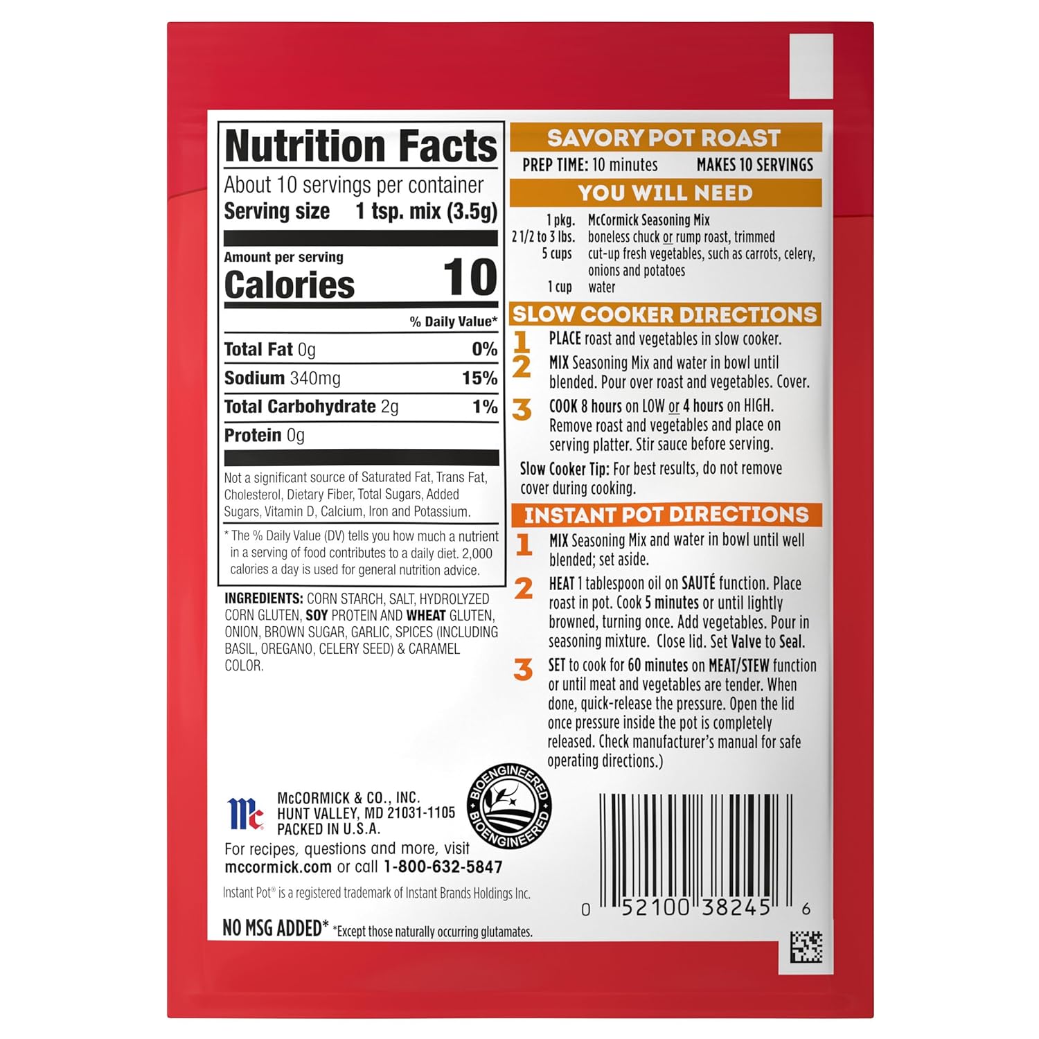 McCormick Savory Pot Roast Seasoning – Set-and-Forget Slow Cooker and Pressure Cooker Time Saver
