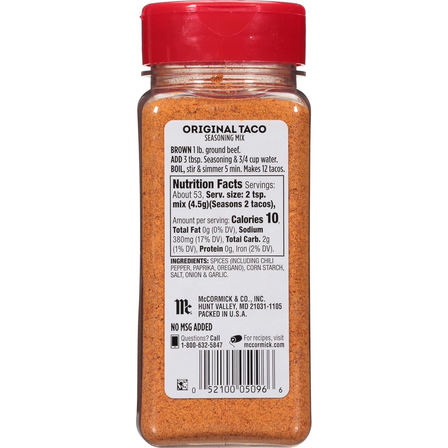 McCormick Taco Seasoning Mix – Better-For-You Taco Spice, No Dairy No Artificial Flavors, Family Size Pouch