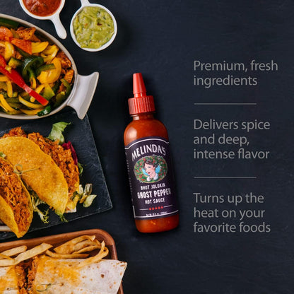 Melinda's Ghost Pepper Hot Sauce - High-End Heat for Curated Pantry Collections, Elegant Squeeze Bottle with Complex Flavor, 10oz