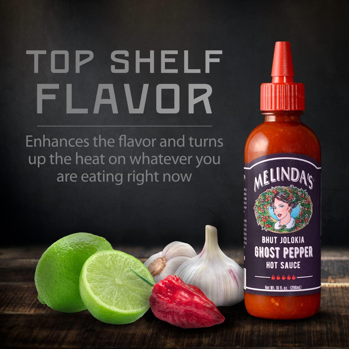 Melinda's Ghost Pepper Hot Sauce - High-End Heat for Curated Pantry Collections, Elegant Squeeze Bottle with Complex Flavor, 10oz