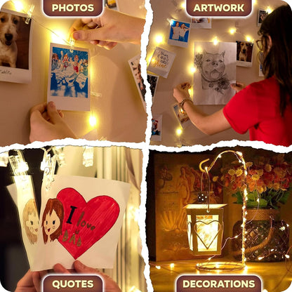 Mind-Glowing Photo Clips String Light - Scandinavian Inspired Wall Decor, Uncluttered LED String Lights with Clear Clips for Modern Home