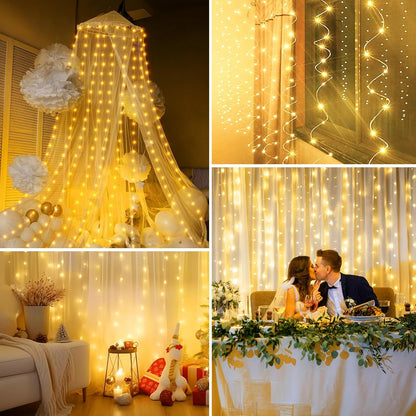 Minetom Fairy Curtain Lights for Pergola and Gazebo – IP44 Waterproof, 9.8ft Outdoor String with Remote
