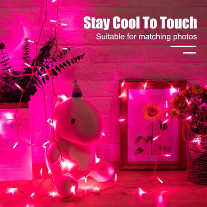 Minetom Pink LED Lights – Pastel Mantle and TV Stand Decor, Dimmable 39ft String with Remote and App