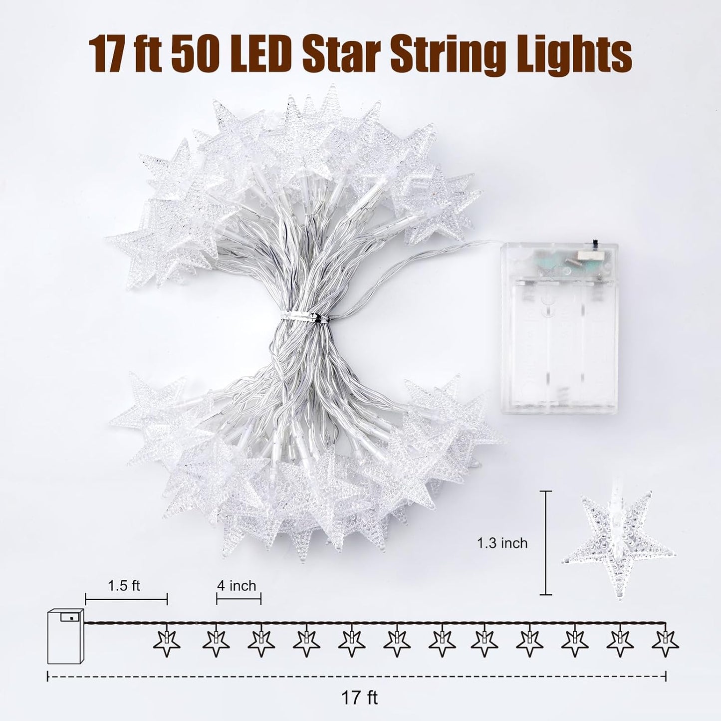 Minetom Star String Lights Battery Operated – Safe Star Night Light for Crib Room, Reading Corner, and Kids Loft Bed