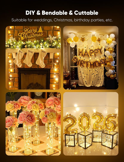 Minetom Twinkle String Lights for Covered Porch and Garden Party, IP65 Waterproof Battery Operated Fairy Lights 12 Pack