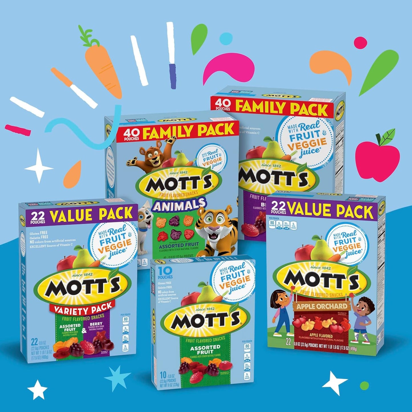 Mott's Halloween Animal Fruit Snacks for Costume Party Tables – Easy Outdoor Treat Bowl Offering, Gluten Free 40 Pouch Pack