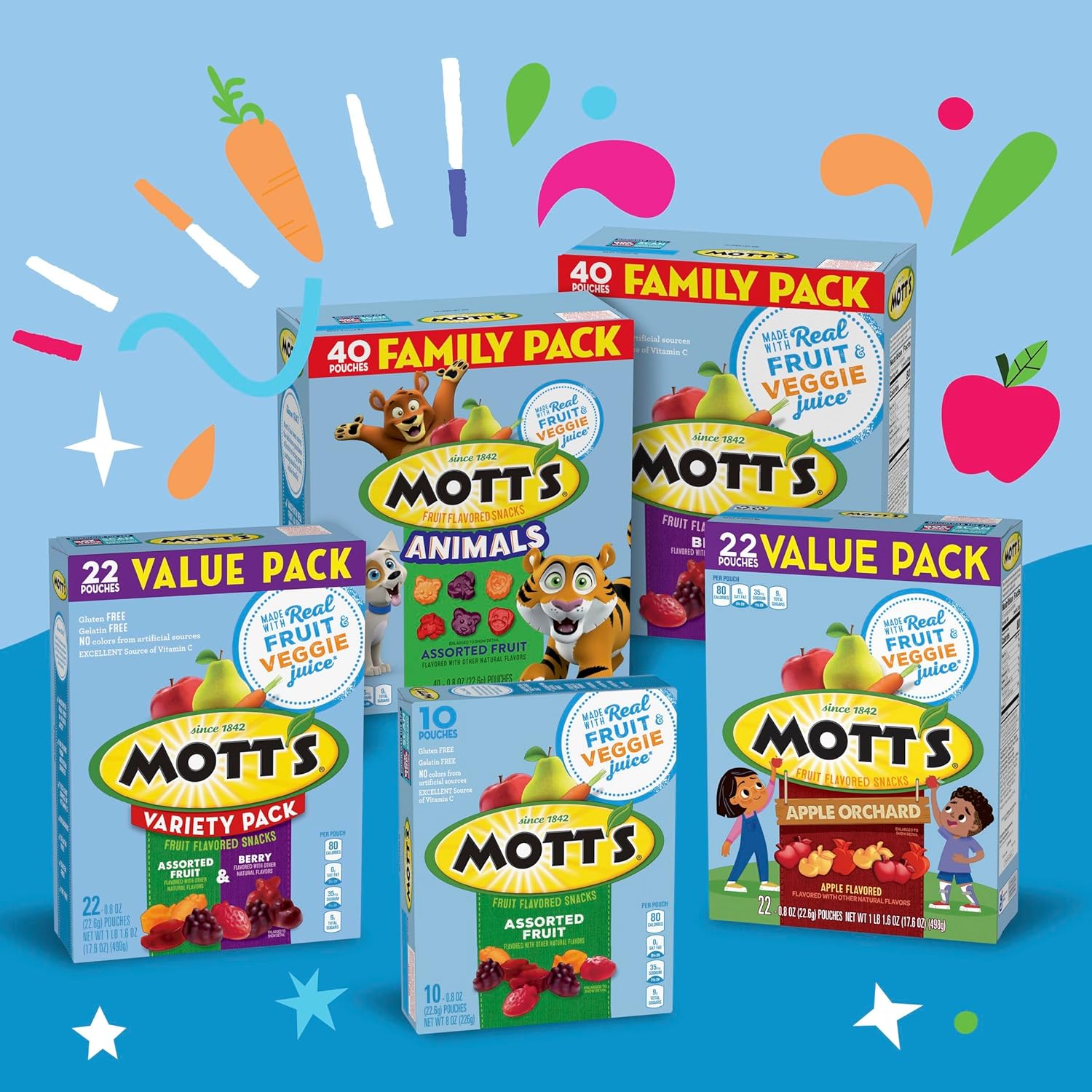 Mott's Halloween Animal Fruit Snacks for Costume Party Tables – Easy Outdoor Treat Bowl Offering, Gluten Free 40 Pouch Pack