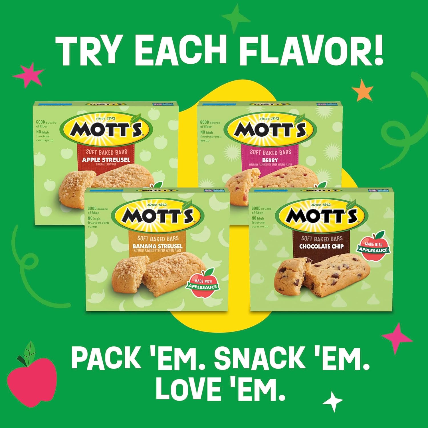 Mott's Soft Baked Bars – Hike and Travel Snack for Adults, Lightweight Pocket Bar