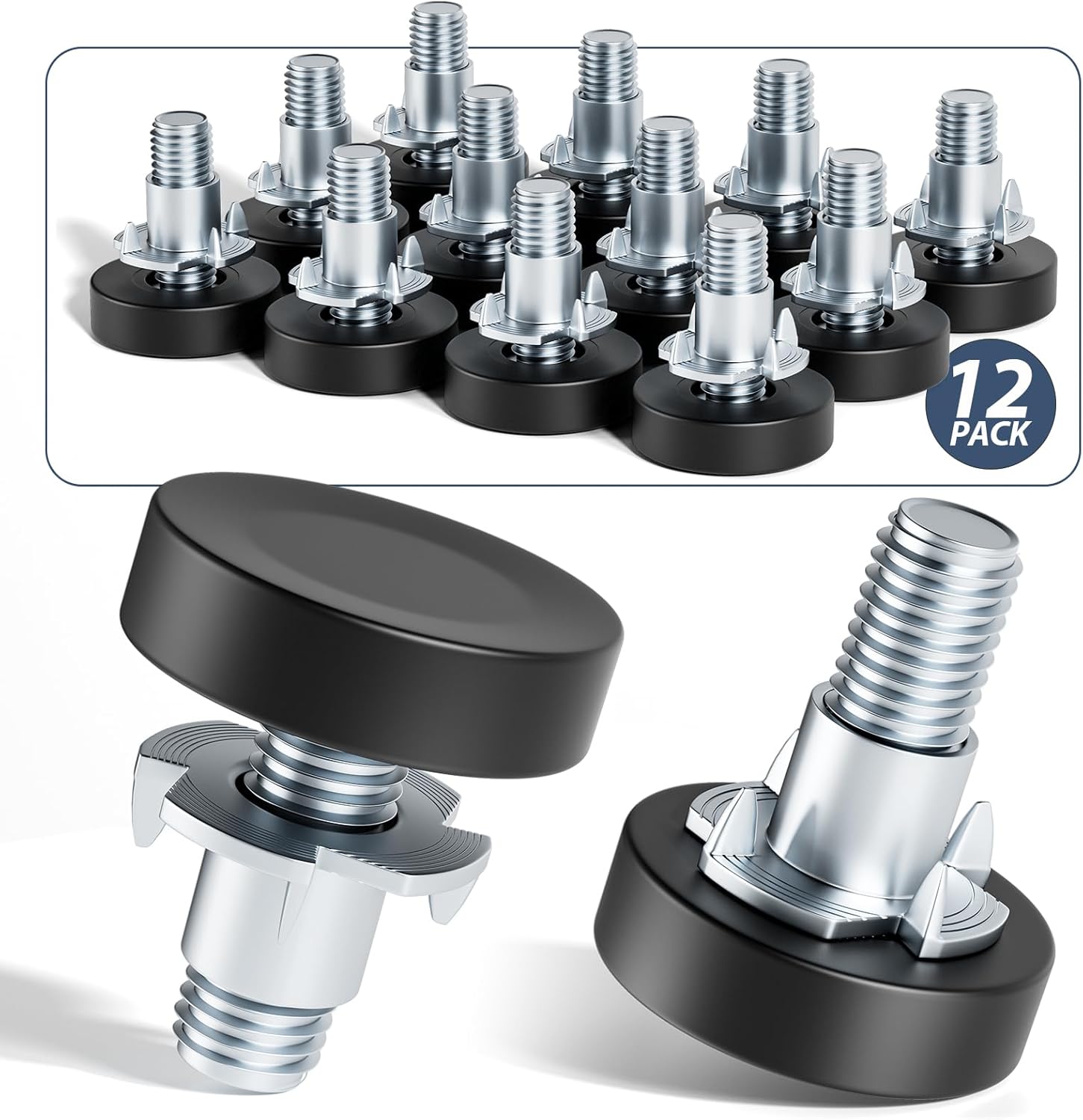 MROCO Furniture Leveling Feet with T-Nuts – Steady Work-from-Home Upgrade, Black Base Levelers for Computer Desks and Shelves