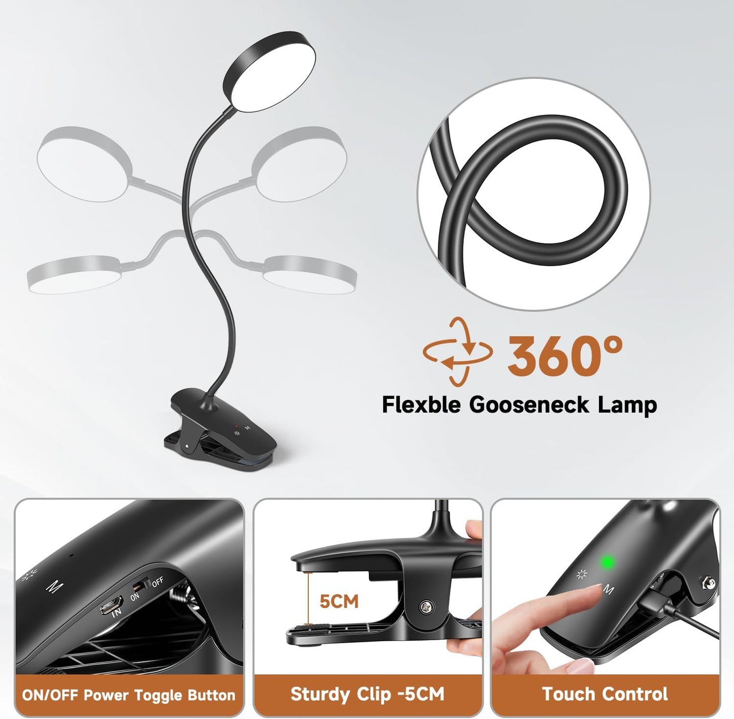 Mubarek Clip on Reading Light – Productivity Boost for Remote Workers, Adjustable Home Office Lamp