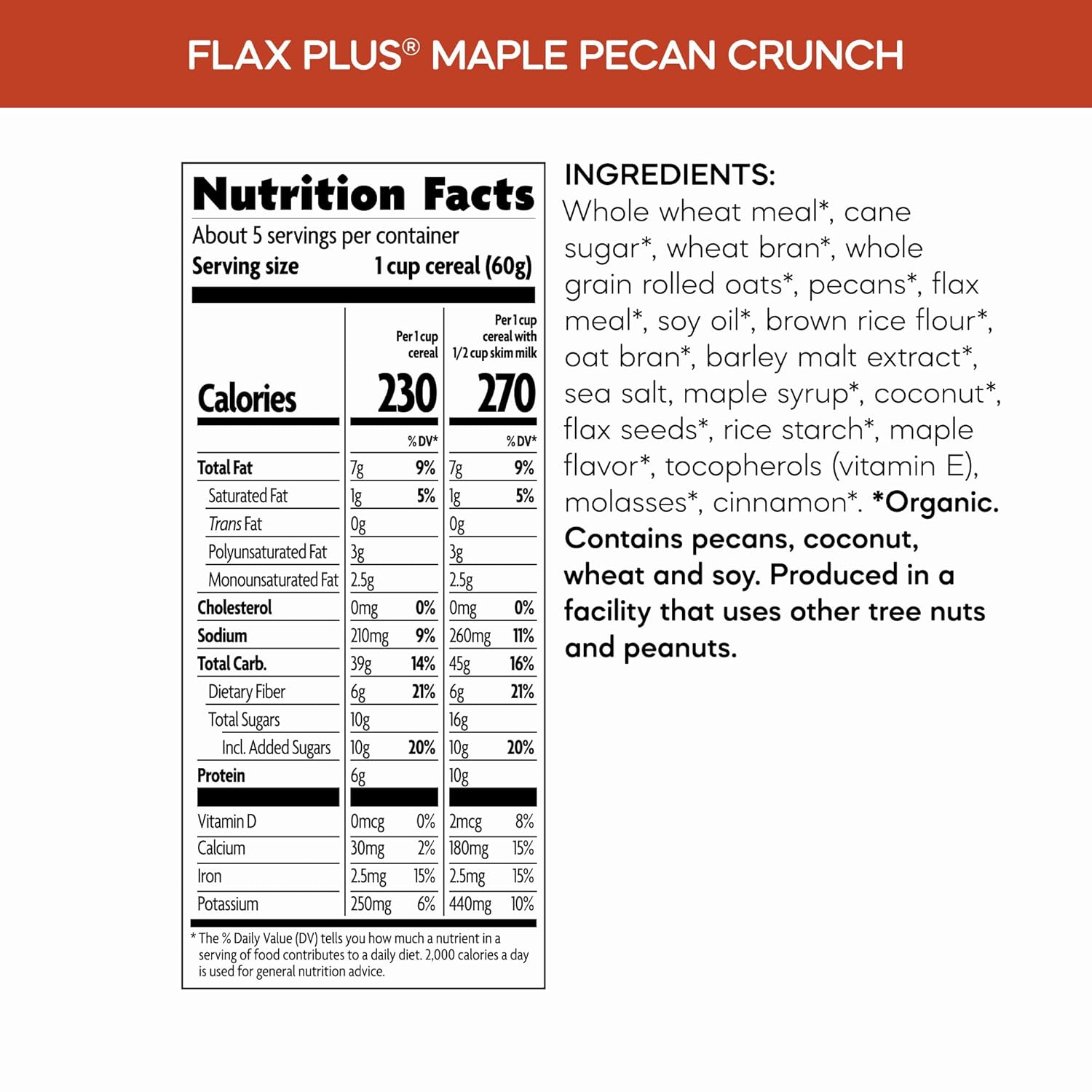 Nature's Path Organic Flax Plus Maple Pecan Crunch Cereal – Sturdy Pantry Cereal for Patio Brunches and Outdoor Mornings