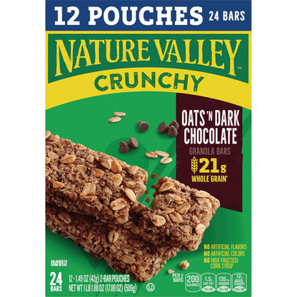 Nature Valley Crunchy Granola Bars, Oats 'n Dark Chocolate – Commute and Workday Snack for Busy Professionals