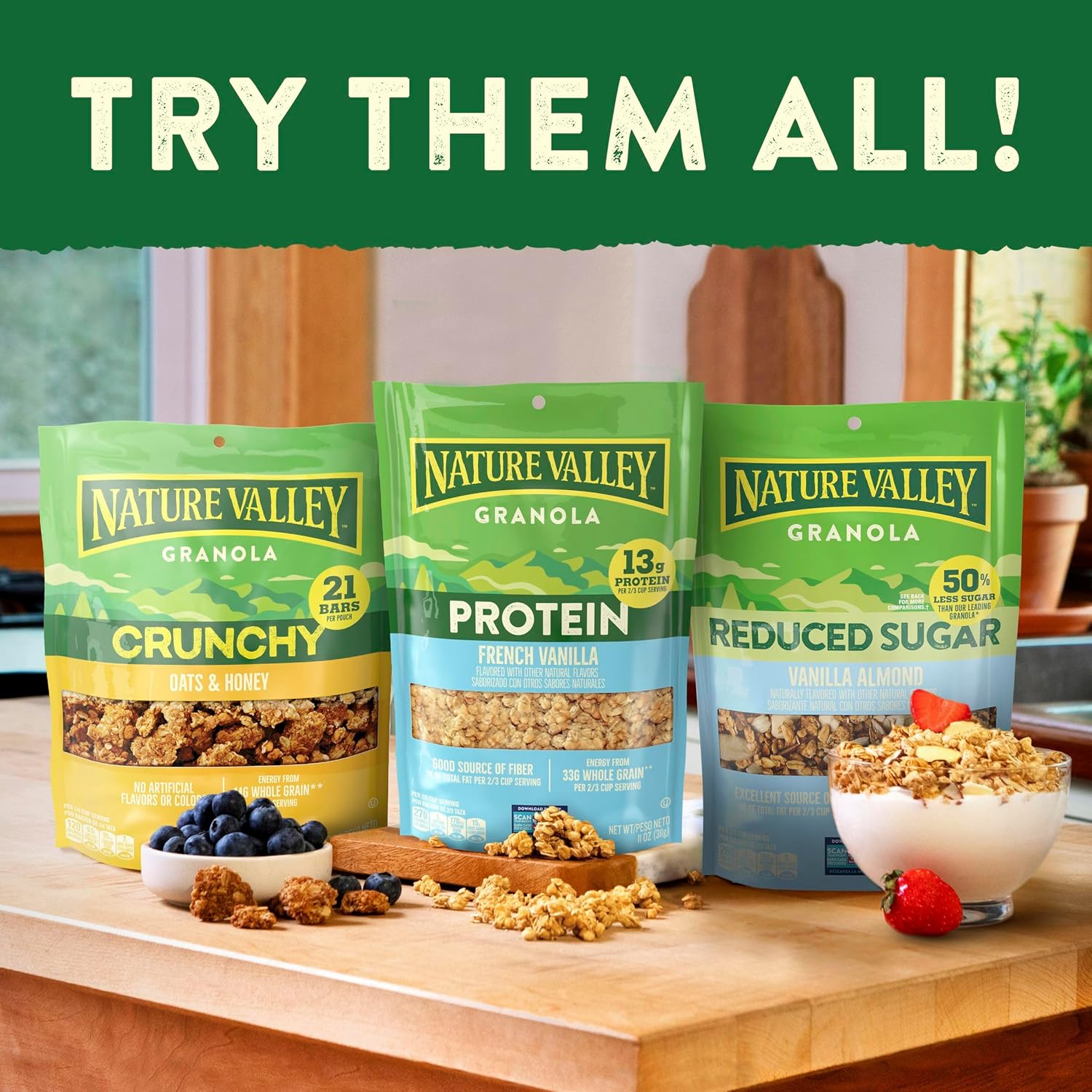 Nature Valley Protein Granola – Office Pantry Bulk Pack, Whole Grain Oats for Sustained Morning Energy